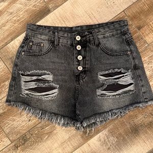 Womens Black Denim Cut off Shorts